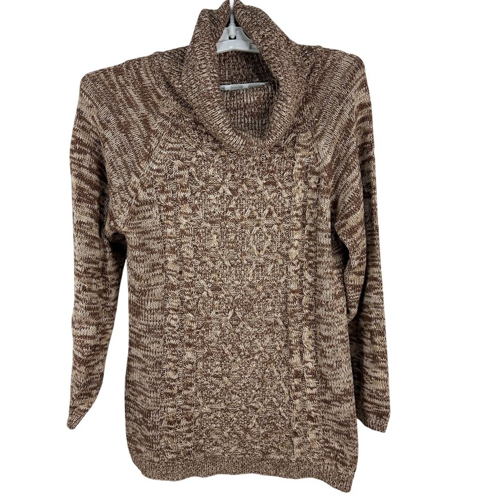 Effeci Womens Large Brown & Cream Knit Cowl Neck Sweater